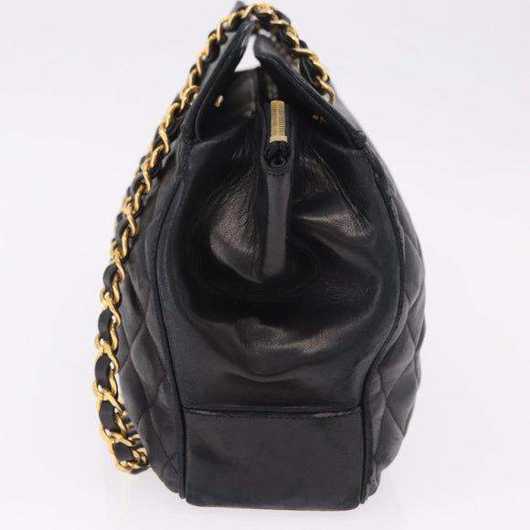 CHANEL Matelasse Chain Shoulder Bag Lamb Skin Black Gold CC Auth gh2091