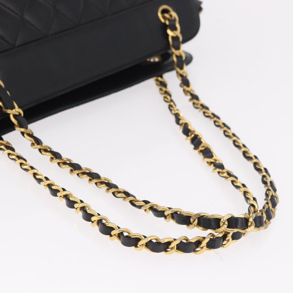 CHANEL Matelasse Chain Shoulder Bag Lamb Skin Black Gold CC Auth gh2091