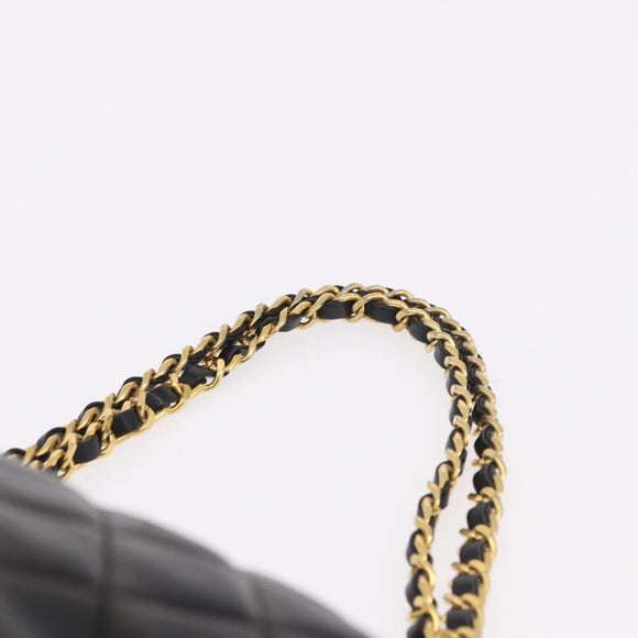 CHANEL Matelasse Chain Shoulder Bag Lamb Skin Black Gold CC Auth gh2091