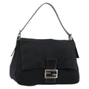 FENDI Mamma Baguette Shoulder Bag Cotton Jersey Black Silver Auth gh2097-1