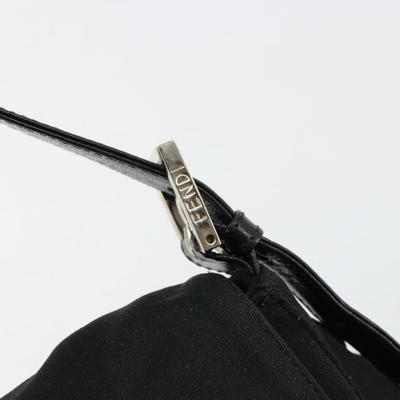 FENDI Mamma Baguette Shoulder Bag Cotton Jersey Black Silver Auth gh2097