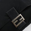 FENDI Mamma Baguette Shoulder Bag Cotton Jersey Black Silver Auth gh2097-18