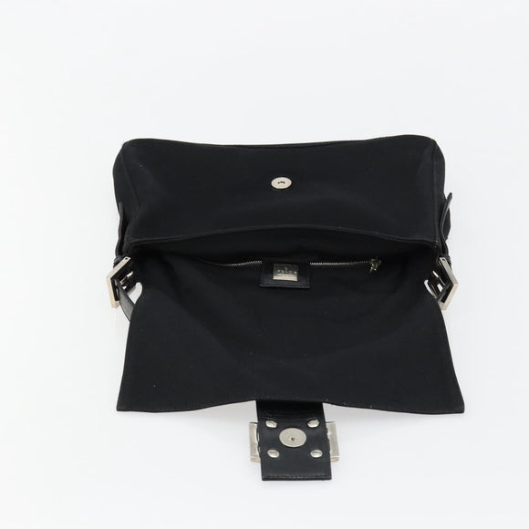 FENDI Mamma Baguette Shoulder Bag Cotton Jersey Black Silver Auth gh2097