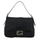 FENDI Mamma Baguette Shoulder Bag Cotton Jersey Black Silver Auth gh2097-13