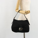 FENDI Mamma Baguette Shoulder Bag Cotton Jersey Black Silver Auth gh2097-25