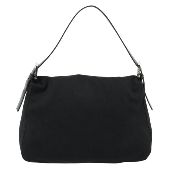 FENDI Mamma Baguette Shoulder Bag Cotton Jersey Black Silver Auth gh2097