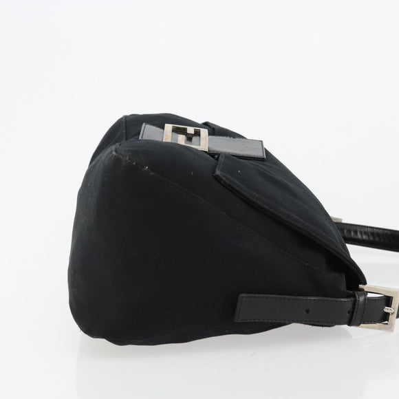 FENDI Mamma Baguette Shoulder Bag Cotton Jersey Black Silver Auth gh2097