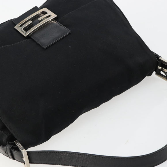 FENDI Mamma Baguette Shoulder Bag Cotton Jersey Black Silver Auth gh2097