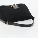 FENDI Mamma Baguette Shoulder Bag Cotton Jersey Black Silver Auth gh2097-7