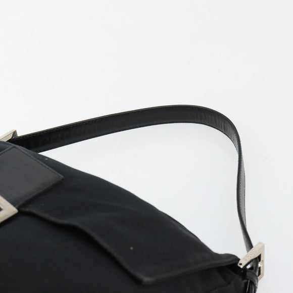 FENDI Mamma Baguette Shoulder Bag Cotton Jersey Black Silver Auth gh2097