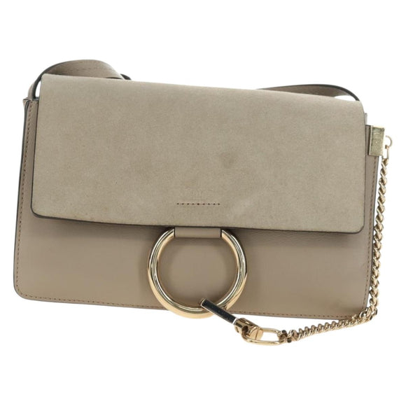 Chloe Fay Shoulder Bag Suede Beige Gold Auth gh2099