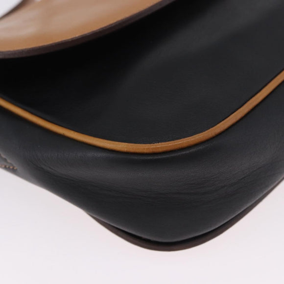 CELINE Shoulder Bag Leather Black Gold Auth gh2104