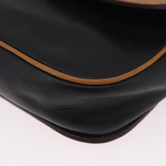 CELINE Shoulder Bag Leather Black Gold Auth gh2104