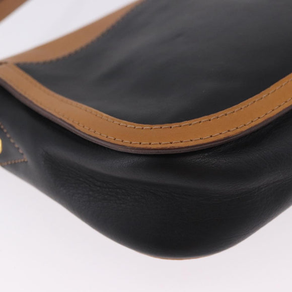CELINE Shoulder Bag Leather Black Gold Auth gh2104