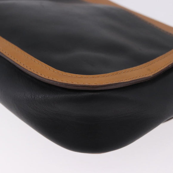 CELINE Shoulder Bag Leather Black Gold Auth gh2104