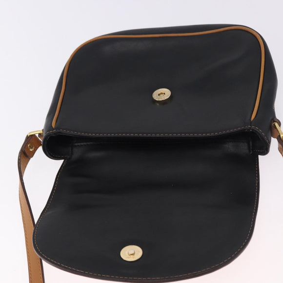 CELINE Shoulder Bag Leather Black Gold Auth gh2104