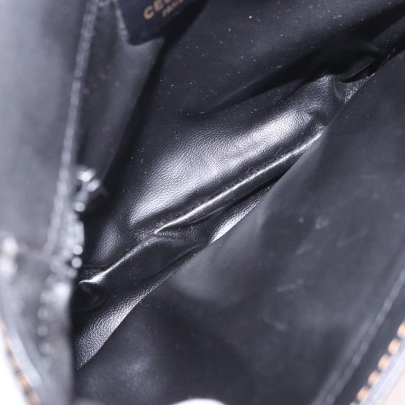 CELINE Shoulder Bag Leather Black Gold Auth gh2104