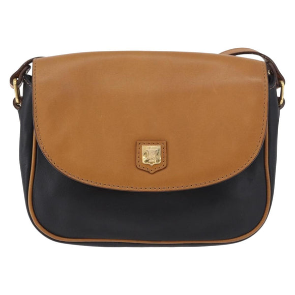 CELINE Shoulder Bag Leather Black Gold Auth gh2104