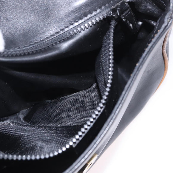 CELINE Shoulder Bag Leather Black Gold Auth gh2104