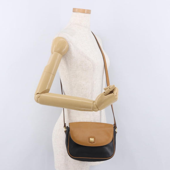 CELINE Shoulder Bag Leather Black Gold Auth gh2104