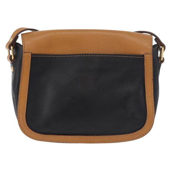 CELINE Shoulder Bag Leather Black Gold Auth gh2104