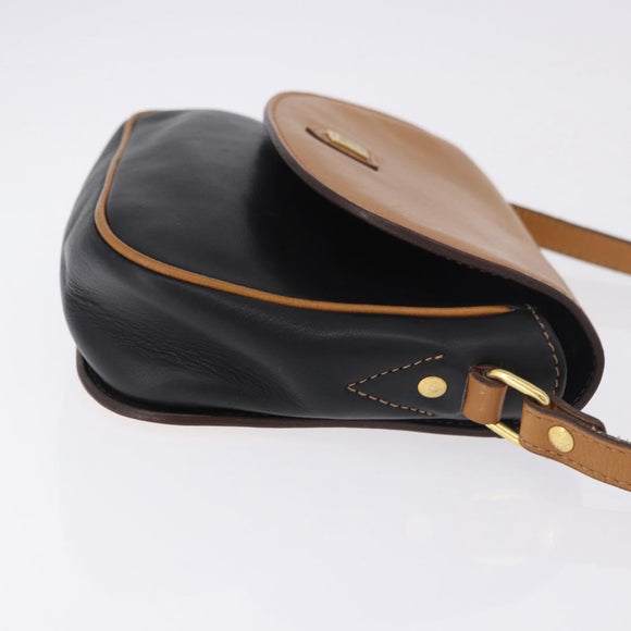 CELINE Shoulder Bag Leather Black Gold Auth gh2104