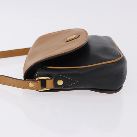 CELINE Shoulder Bag Leather Black Gold Auth gh2104