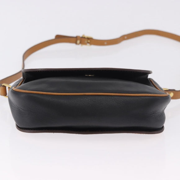 CELINE Shoulder Bag Leather Black Gold Auth gh2104
