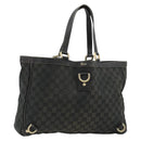 GUCCI GG Canvas Abbey Hand Bag Black Gold 141472 Auth gh2106-1