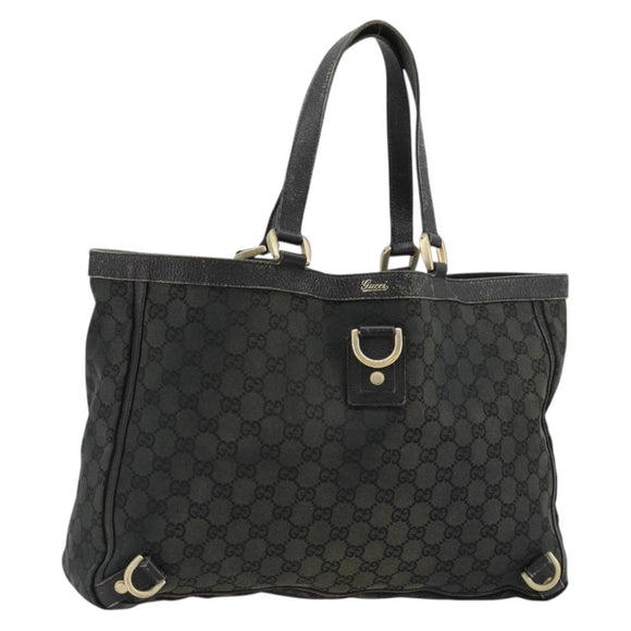 GUCCI GG Canvas Abbey Hand Bag Black Gold 141472 Auth gh2106