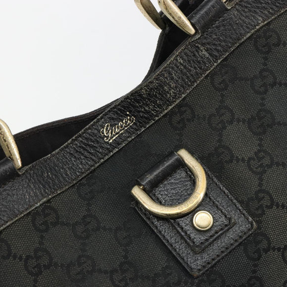 GUCCI GG Canvas Abbey Hand Bag Black Gold 141472 Auth gh2106