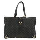 GUCCI GG Canvas Abbey Hand Bag Black Gold 141472 Auth gh2106-2