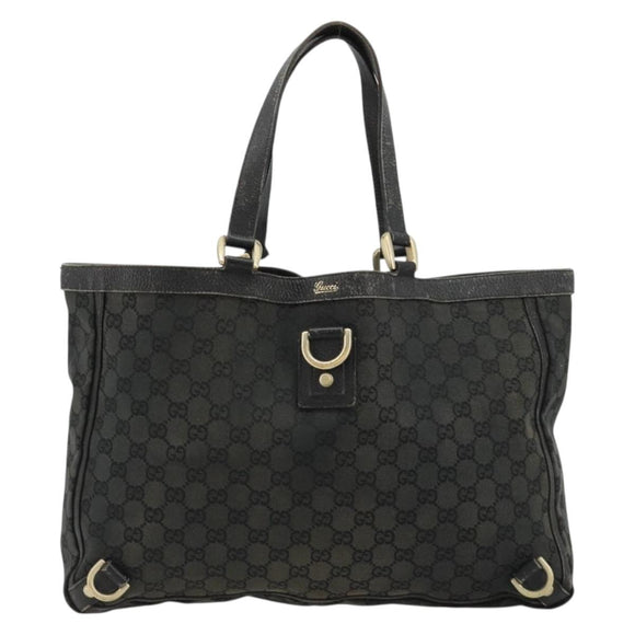 GUCCI GG Canvas Abbey Hand Bag Black Gold 141472 Auth gh2106