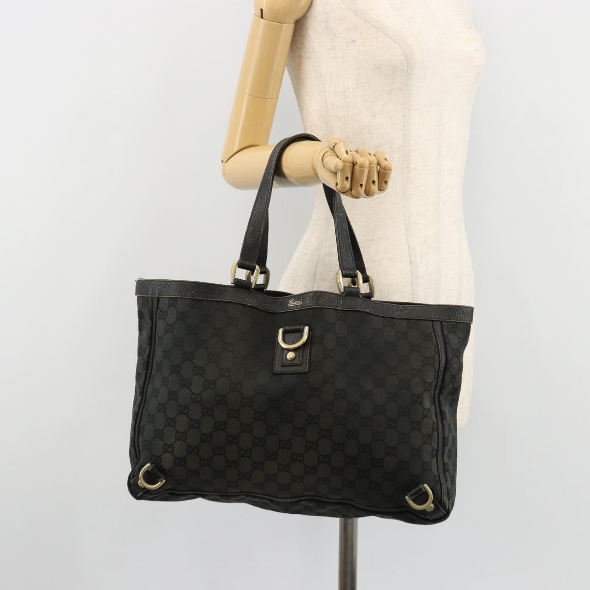 GUCCI GG Canvas Abbey Hand Bag Black Gold 141472 Auth gh2106