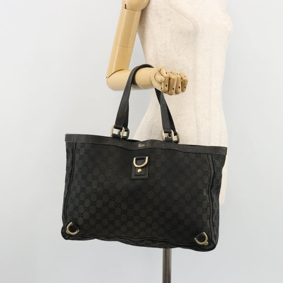 GUCCI GG Canvas Abbey Hand Bag Black Gold 141472 Auth gh2106