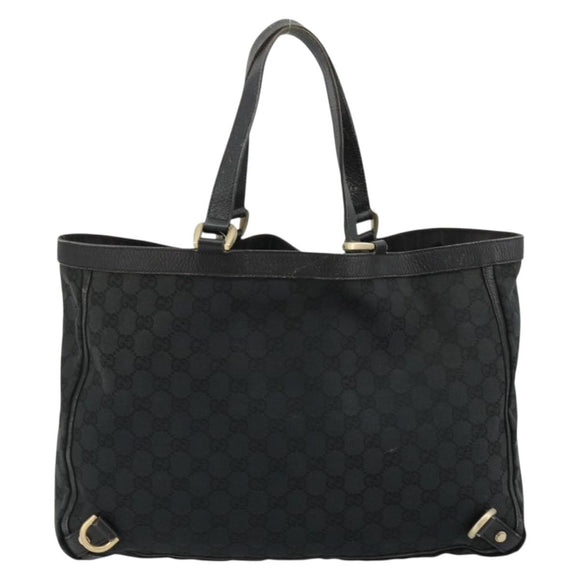 GUCCI GG Canvas Abbey Hand Bag Black Gold 141472 Auth gh2106