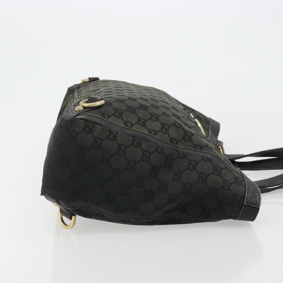GUCCI GG Canvas Abbey Hand Bag Black Gold 141472 Auth gh2106