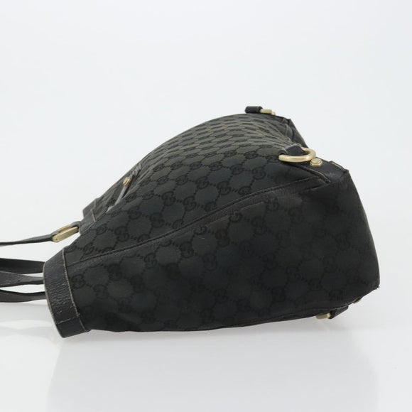 GUCCI GG Canvas Abbey Hand Bag Black Gold 141472 Auth gh2106