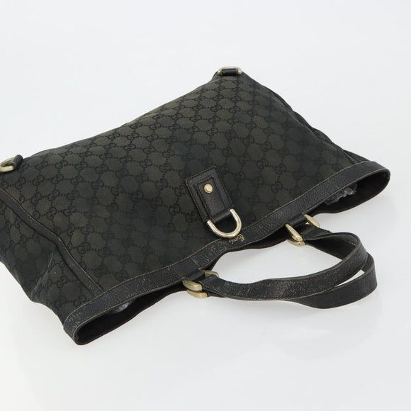 GUCCI GG Canvas Abbey Hand Bag Black Gold 141472 Auth gh2106