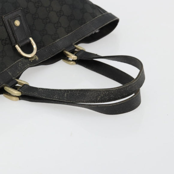 GUCCI GG Canvas Abbey Hand Bag Black Gold 141472 Auth gh2106