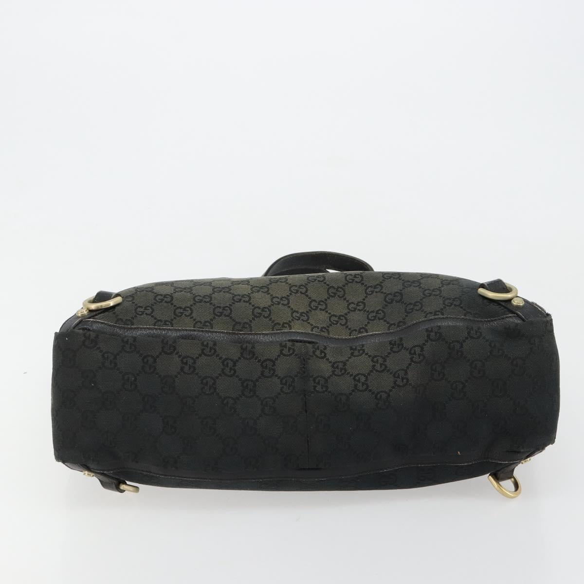 GUCCI GG Canvas Abbey Hand Bag Black Gold 141472 Auth gh2106