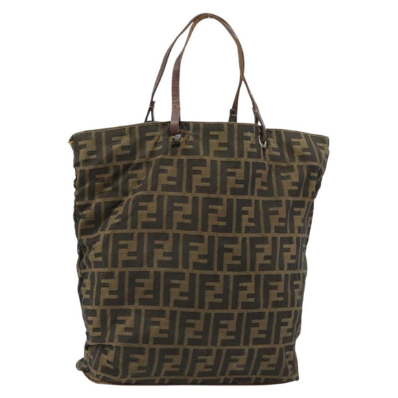 FENDI Zucca Canvas Handtas Zwart Bruin Auth gh2107