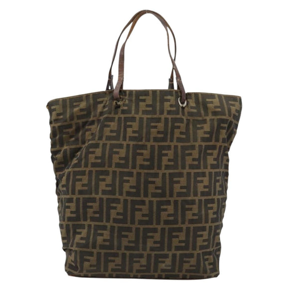 FENDI Zucca Canvas Handtas Zwart Bruin Auth gh2107