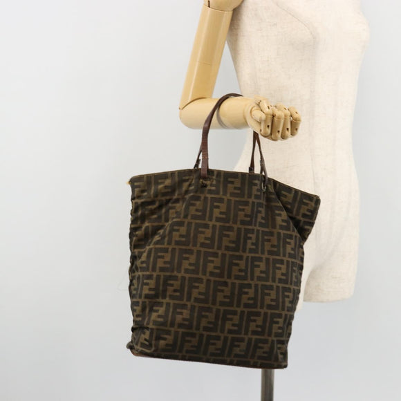 FENDI Zucca Canvas Handtas Zwart Bruin Auth gh2107