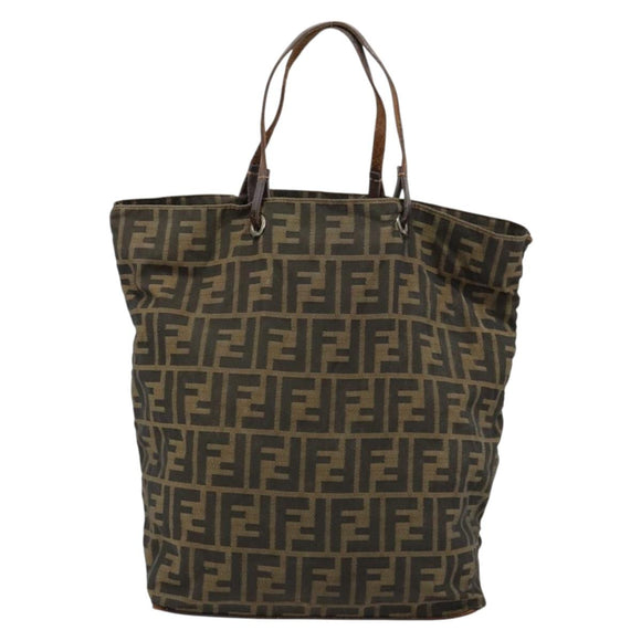 FENDI Zucca Canvas Handtas Zwart Bruin Auth gh2107