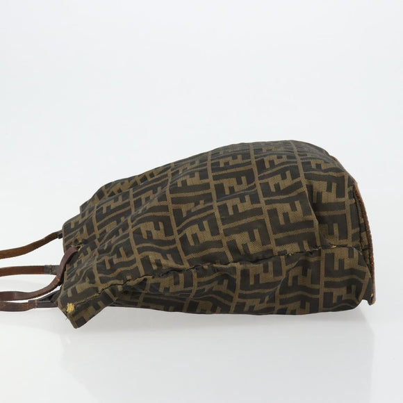 FENDI Zucca Canvas Handtas Zwart Bruin Auth gh2107