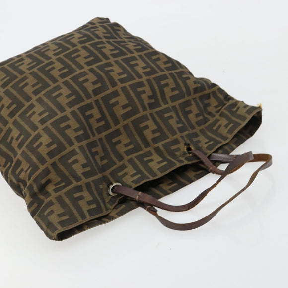 FENDI Zucca Canvas Handtas Zwart Bruin Auth gh2107