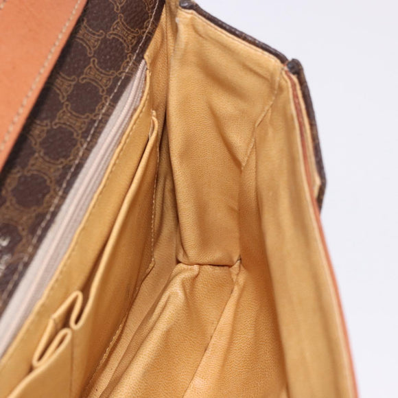 CELINE Macadam Canvas Ketten-Schultertasche PVC Leder Braun Gold Auth gh2108