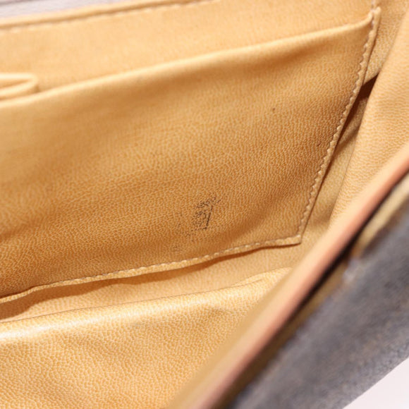CELINE Macadam Canvas Ketten-Schultertasche PVC Leder Braun Gold Auth gh2108