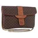 CELINE Macadam Canvas Ketten-Schultertasche PVC Leder Braun Gold Auth gh2108-1